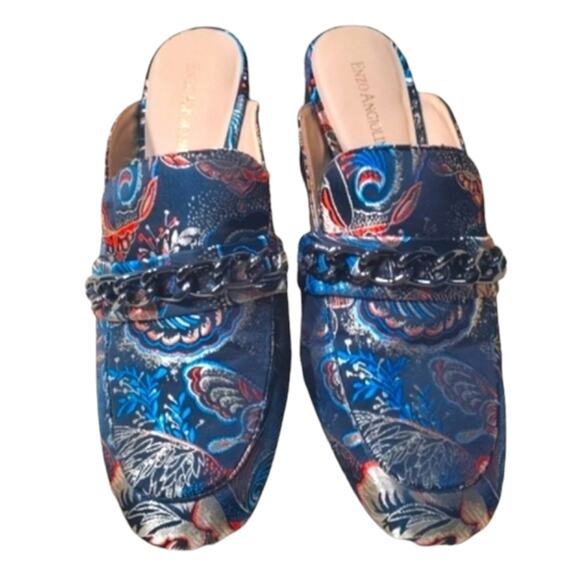 Enzo Angiolini Blue Satin Paisley Mules 7.5 - Picture 1 of 6